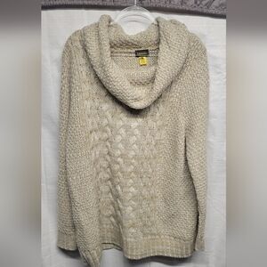 Cabela's Womens Cableknit Chunky 2XL Biege Cowelneck Cottagecore Sweater